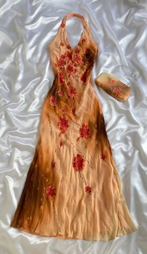 Orange Yellow Fashion Halter Floral Beading Long Elegant Chiffon Ball Gowns Prom Dresses