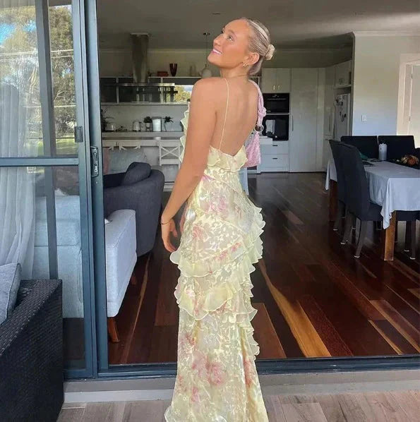 Yellow Fashion Elegant Layered Tulle Long Ball Gowns Backless Mermaid Slim Fit Prom Gowns Prom Dresses