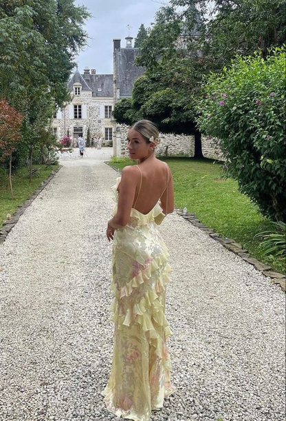 Yellow Fashion Elegant Layered Tulle Long Ball Gowns Backless Mermaid Slim Fit Prom Gowns Prom Dresses