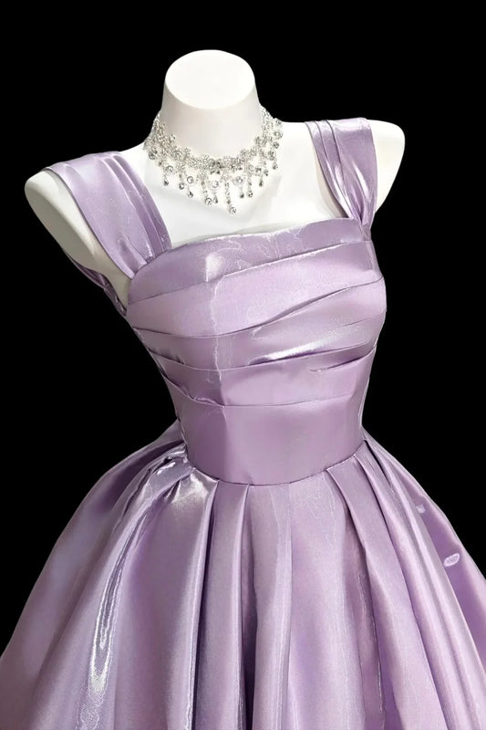 Pretty Homecoming Dress Square Pleated Short Prom Dress Back to School Outfits Cocktail Dress D6009